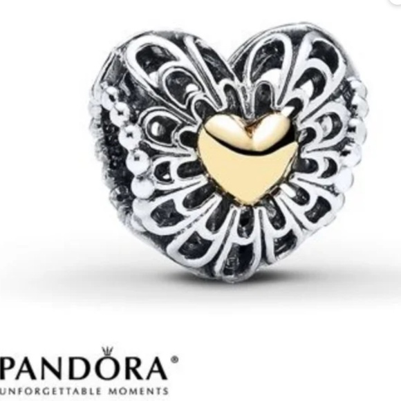 Pandora 14k heart and silver charm - Picture 1 of 5
